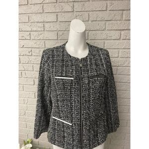 Premise Women Long Sleeve Black /White Tweed Blazer Size 10P